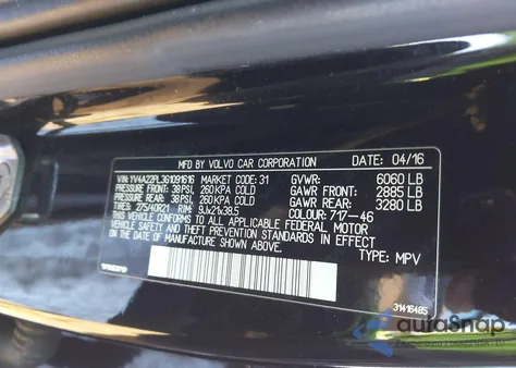 2016 Volvo Xc90 T6 Inscription из США, поврежденный, VIN YV4A22PL3G1091616